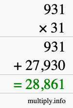 How to calculate 931 times 31 using long multiplication