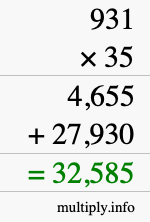 How to calculate 931 times 35 using long multiplication