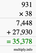 How to calculate 931 times 38 using long multiplication