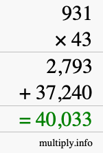 How to calculate 931 times 43 using long multiplication