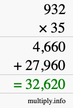 How to calculate 932 times 35 using long multiplication