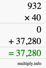 How to calculate 932 times 40 using long multiplication