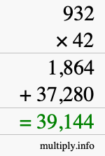 How to calculate 932 times 42 using long multiplication
