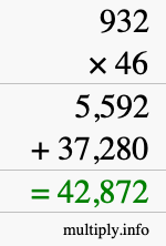 How to calculate 932 times 46 using long multiplication How to calculate 932 times 46 using long multiplication