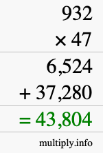 How to calculate 932 times 47 using long multiplication