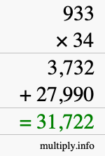 How to calculate 933 times 34 using long multiplication