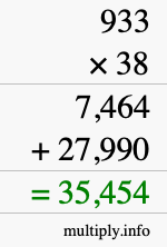 How to calculate 933 times 38 using long multiplication