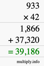How to calculate 933 times 42 using long multiplication