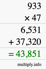 How to calculate 933 times 47 using long multiplication