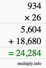 How to calculate 934 times 26 using long multiplication