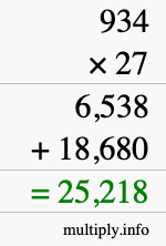 How to calculate 934 times 27 using long multiplication