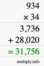 How to calculate 934 times 34 using long multiplication