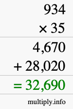 How to calculate 934 times 35 using long multiplication