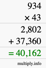 How to calculate 934 times 43 using long multiplication