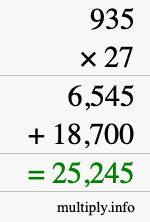 How to calculate 935 times 27 using long multiplication