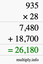 How to calculate 935 times 28 using long multiplication