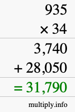 How to calculate 935 times 34 using long multiplication