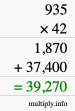 How to calculate 935 times 42 using long multiplication
