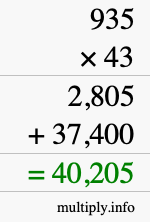 How to calculate 935 times 43 using long multiplication
