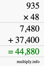 How to calculate 935 times 48 using long multiplication How to calculate 935 times 48 using long multiplication