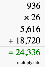 How to calculate 936 times 26 using long multiplication