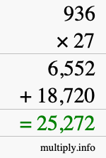 How to calculate 936 times 27 using long multiplication