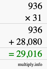 How to calculate 936 times 31 using long multiplication