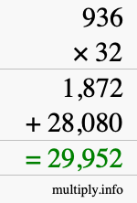 How to calculate 936 times 32 using long multiplication