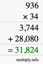 How to calculate 936 times 34 using long multiplication