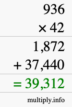 How to calculate 936 times 42 using long multiplication