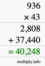 How to calculate 936 times 43 using long multiplication
