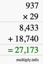 How to calculate 937 times 29 using long multiplication
