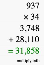 How to calculate 937 times 34 using long multiplication