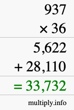 How to calculate 937 times 36 using long multiplication How to calculate 937 times 36 using long multiplication