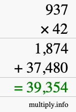 How to calculate 937 times 42 using long multiplication