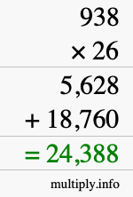 How to calculate 938 times 26 using long multiplication
