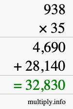 How to calculate 938 times 35 using long multiplication