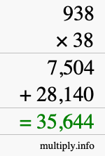 How to calculate 938 times 38 using long multiplication