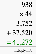 How to calculate 938 times 44 using long multiplication