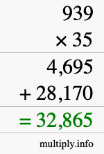 How to calculate 939 times 35 using long multiplication