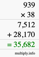 How to calculate 939 times 38 using long multiplication
