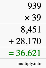 How to calculate 939 times 39 using long multiplication