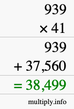 How to calculate 939 times 41 using long multiplication