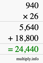 How to calculate 940 times 26 using long multiplication