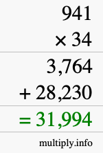 How to calculate 941 times 34 using long multiplication