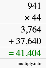 How to calculate 941 times 44 using long multiplication
