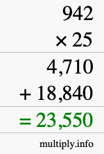 How to calculate 942 times 25 using long multiplication How to calculate 942 times 25 using long multiplication