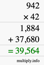 How to calculate 942 times 42 using long multiplication