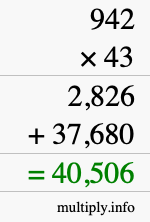 How to calculate 942 times 43 using long multiplication