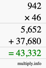 How to calculate 942 times 46 using long multiplication